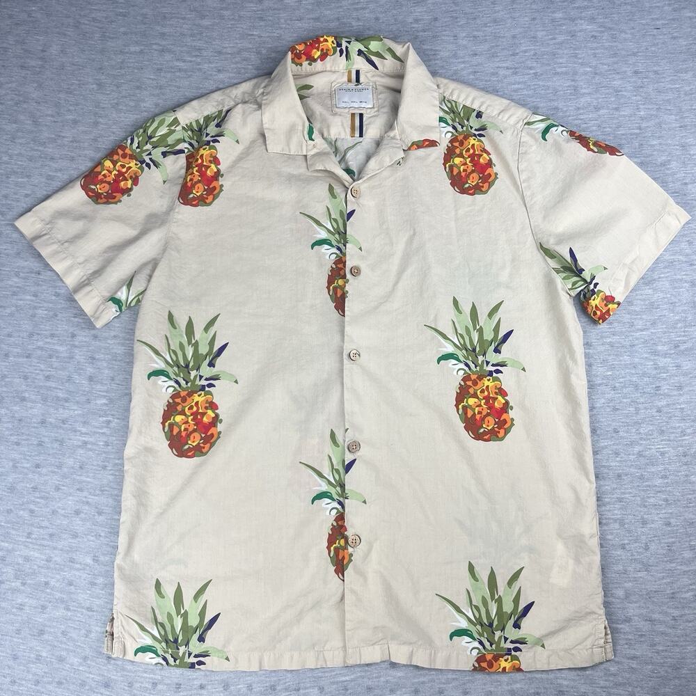 Denim & Flower Ricky Singh Men’s Large Button Up Short Sleeve Pineapple Print